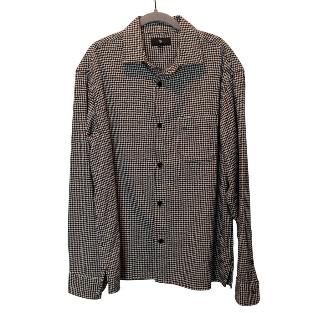 Banana Republic Sz M Tall Black White Houndstooth Button Flannel Shirt Shacket